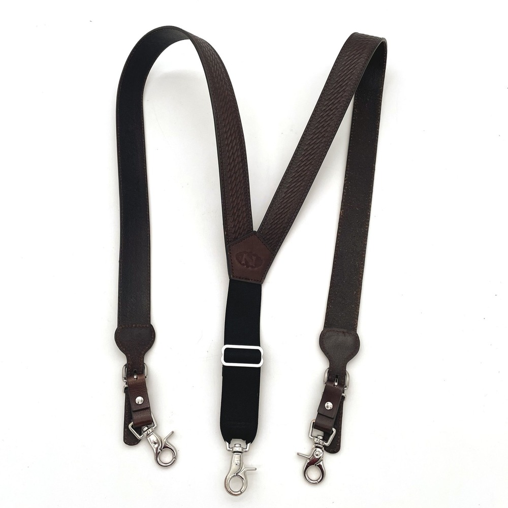 Nocona Belt Co100% Genuine Leather Dark Brown Unisex Suspenders Rustic Western